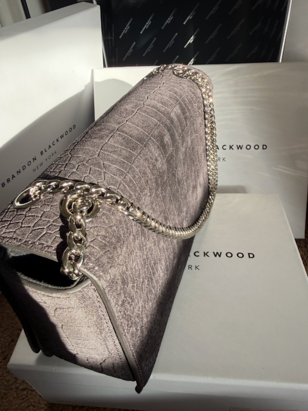 Brandon Blackwood Black Croc Suede Sophia Bag
